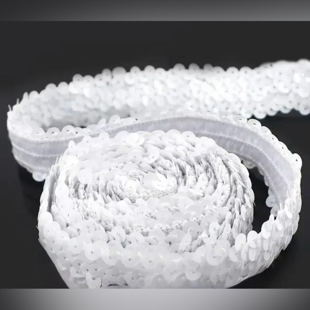 1 Yard White Stretch Sequin Appliquรฉ Trim for Craft, Clothing, New
